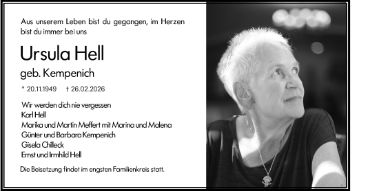 Traueranzeige von Ursula Hell von Idsteiner Land/Untertaunus
