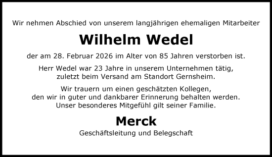 Traueranzeige von Wilhelm Wedel von Groß-Gerauer Echo
