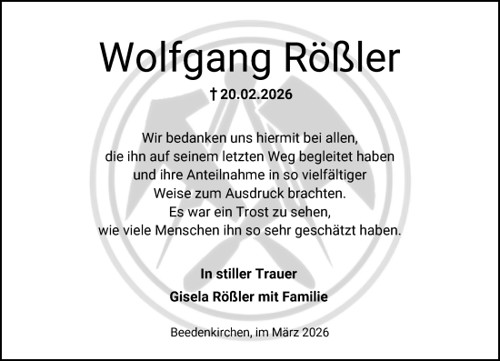 Traueranzeige von Wolfgang Rößler von Darmstädter Echo