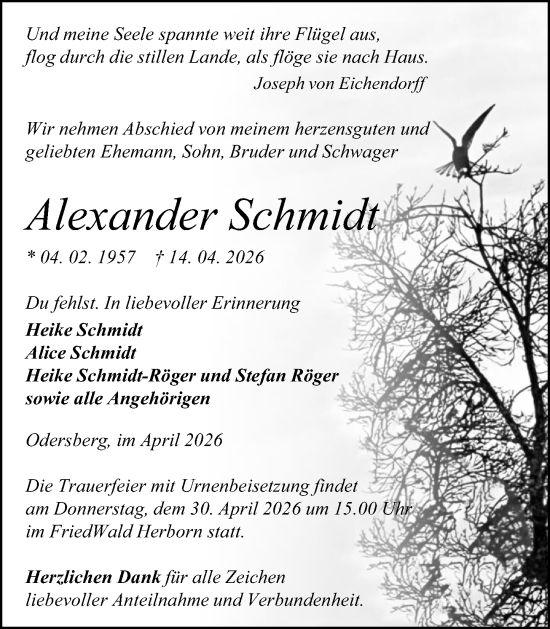 Traueranzeige von Alexander Schmidt von Dill Block 