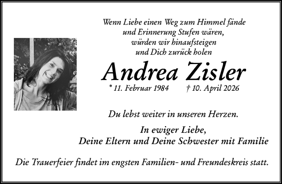 Traueranzeige von Andrea Zisler von Wiesbadener Kurier