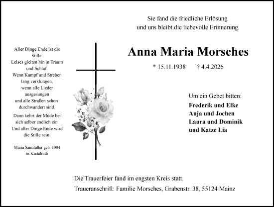 Traueranzeige von Anna Maria Morsches von Allgemeine Zeitung Mainz