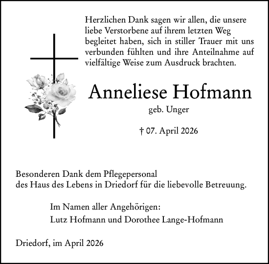 Traueranzeige von Anneliese Hofmann von Dill Block