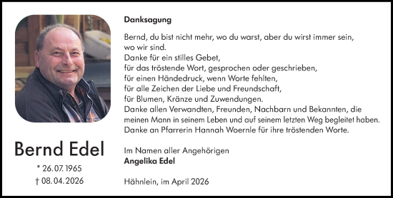 Traueranzeige von Bernd Edel von Darmstädter Echo
