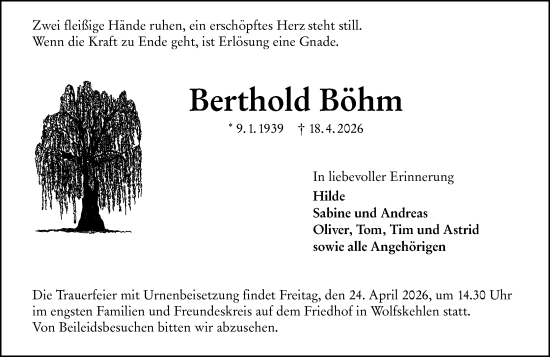 Traueranzeige von Berthold Böhm von Groß-Gerauer Echo