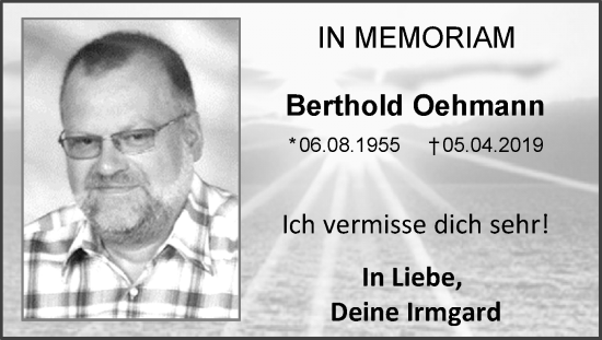 Traueranzeige von Berthold Oehmann von Allgemeine Zeitung Rheinhessen-Nahe