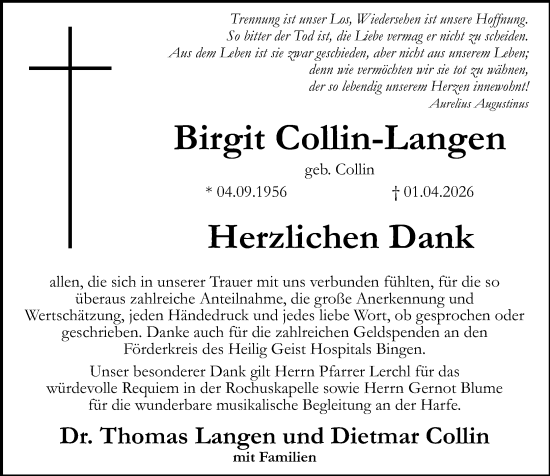 Traueranzeige von Birgit Collin-Langen von Allgemeine Zeitung Rheinhessen-Nahe