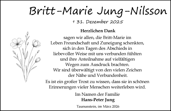 Traueranzeige von Britt-Marie Jung-Nilsson von Idsteiner Land/Untertaunus