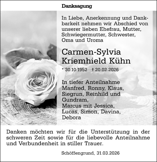 Traueranzeige von Carmen-Sylvia Kriemhield Kühn von Wetzlarer Neue Zeitung