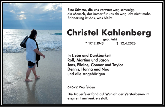 Traueranzeige von Christel Kahlenberg von Groß-Gerauer Echo