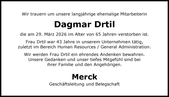 Traueranzeige von Dagmar Drtil von Darmstädter Echo