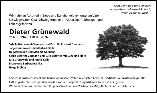 Traueranzeige von Dieter Grünewald von Wiesbadener Kurier