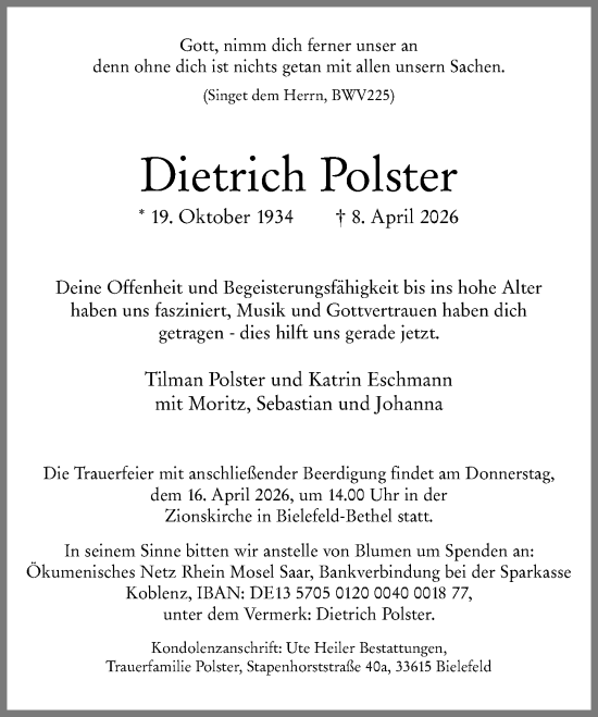 Traueranzeige von Dietrich Polster von Allgemeine Zeitung Rheinhessen-Nahe