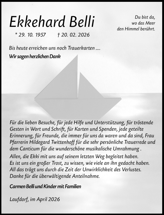 Traueranzeige von Ekkehard Belli von Wetzlarer Neue Zeitung
