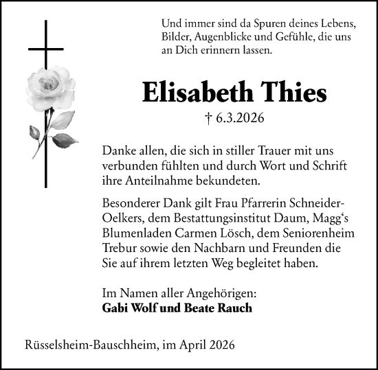 Traueranzeige von Elisabeth Thies von Rüsselsheimer Echo