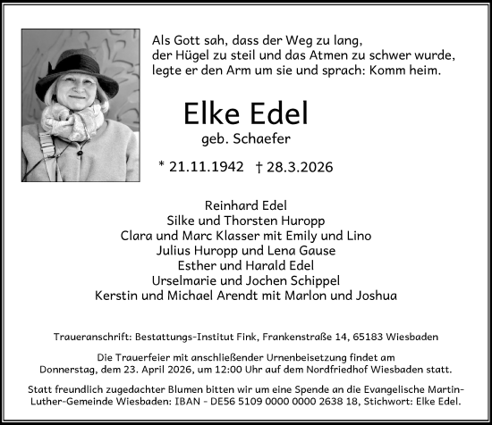 Traueranzeige von Elke Edel von Wiesbadener Kurier
