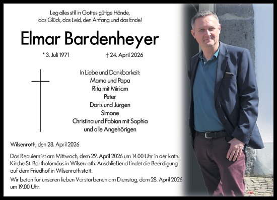 Traueranzeige von Elmar Bardenheyer von Nassauische Neue Presse