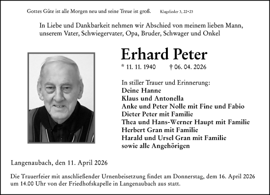 Traueranzeige von Erhard Peter von Dill Block