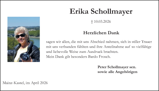 Traueranzeige von Erika Schollmayer von Allgemeine Zeitung Mainz