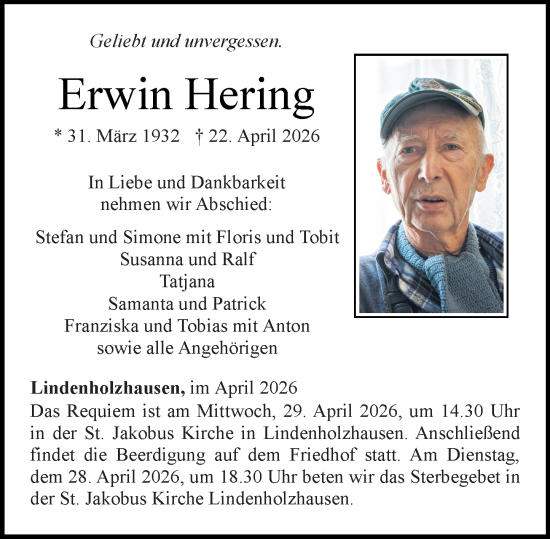 Traueranzeige von Erwin Hering von Nassauische Neue Presse