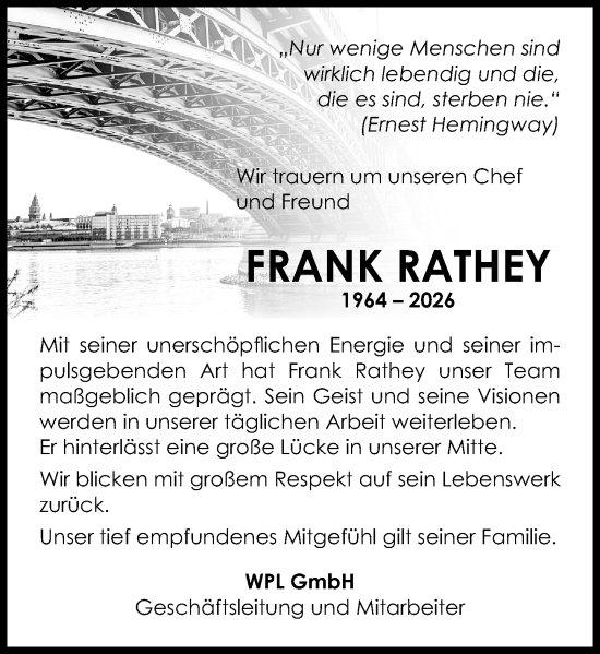 Traueranzeige von Frank Rathey von Allgemeine Zeitung Mainz