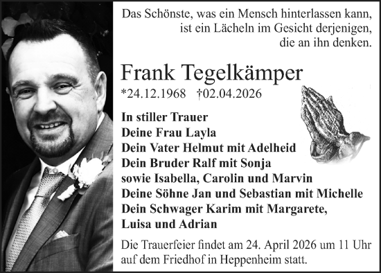 Traueranzeige von Frank Tegelkämper von Starkenburger Echo