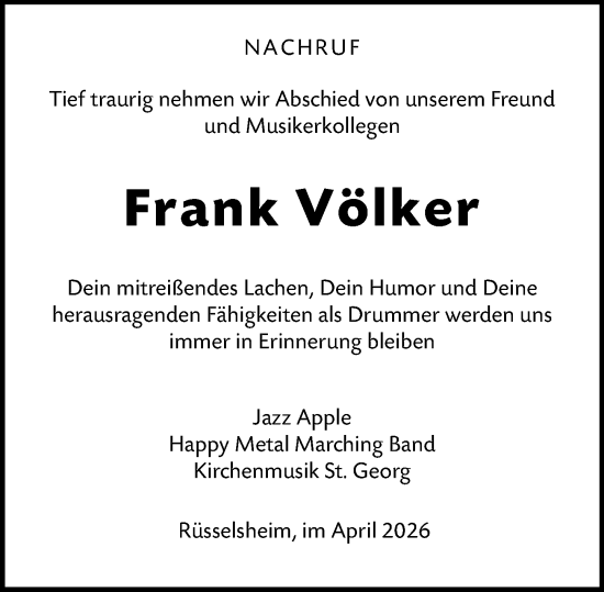 Traueranzeige von Frank Volker von Rüsselsheimer Echo