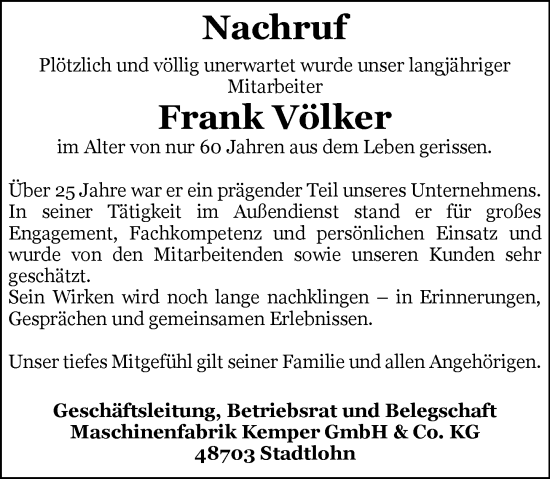 Traueranzeige von Frank Volker von Rüsselsheimer Echo