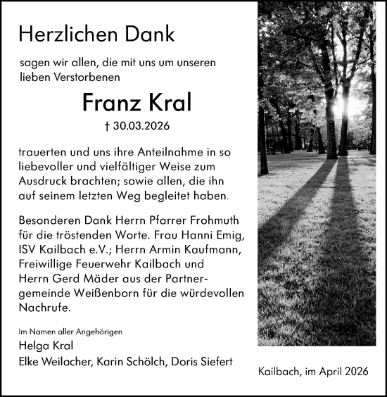 Traueranzeige von Franz Kral von Odenwälder Echo