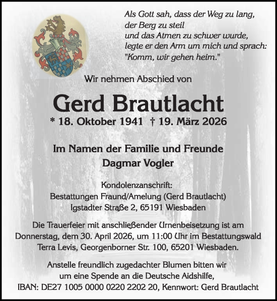 Traueranzeige von Gerd Brautlacht von Wiesbadener Kurier