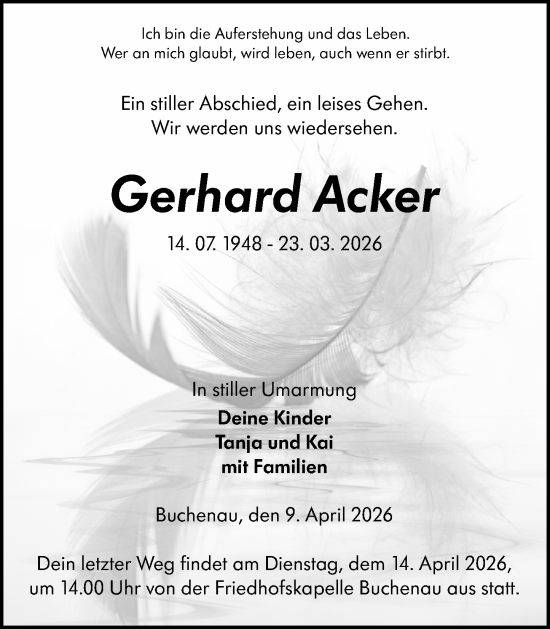 Traueranzeige von Gerhard Acker von Hinterländer Anzeiger