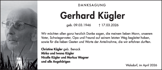 Traueranzeige von Gerhard Kügler von Camberger Anzeiger