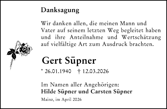 Traueranzeige von Gert Süpner von Wiesbadener Kurier
