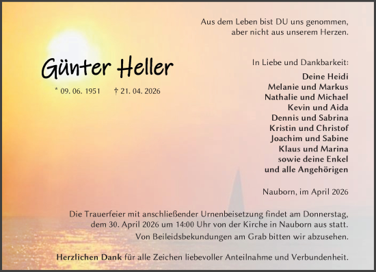 Traueranzeige von Günter Heller von Wetzlarer Neue Zeitung