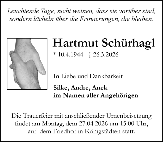 Traueranzeige von Hartmut Schürhagl von Rüsselsheimer Echo