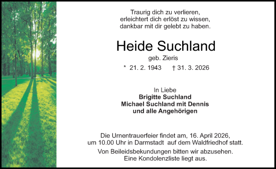 Traueranzeige von Heide Suchland von Darmstädter Echo