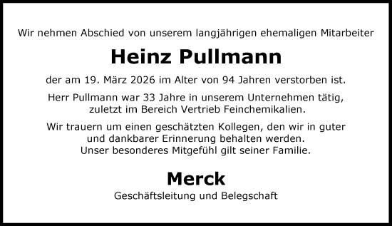 Traueranzeige von Heinz Pullmann von Darmstädter Echo