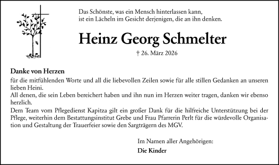 Traueranzeige von Heinz Georg Schmelter von Hinterländer Anzeiger
