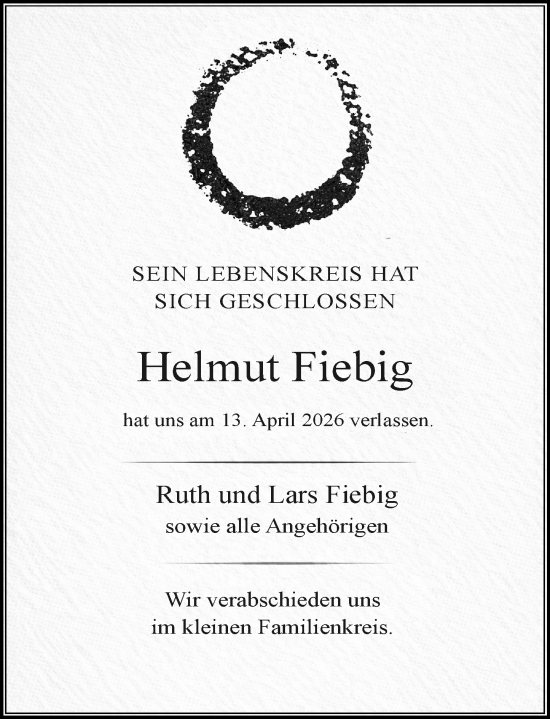 Traueranzeige von Helmut Fiebig von Idsteiner Land/Untertaunus