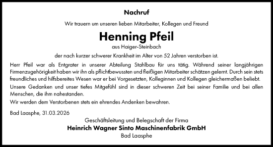Traueranzeige von Henning Pfeil von Dill Block