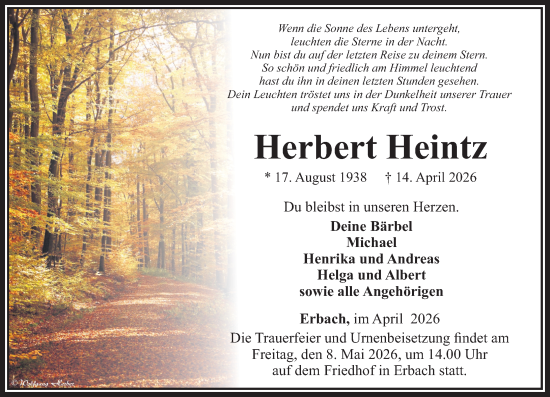 Traueranzeige von Herbert Heintz von Camberger Anzeiger