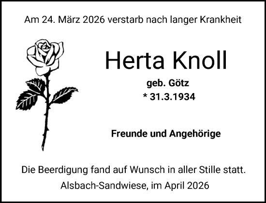 Traueranzeige von Herta Knoll von Darmstädter Echo