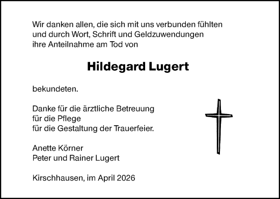 Traueranzeige von Hildegard Lugert von Starkenburger Echo