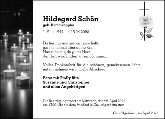 Traueranzeige von Hildegard Schön von Allgemeine Zeitung Rheinhessen-Nahe
