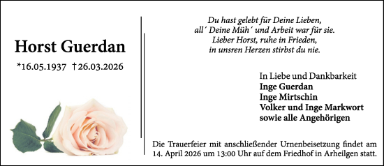 Traueranzeige von Horst Guerdan von Darmstädter Echo