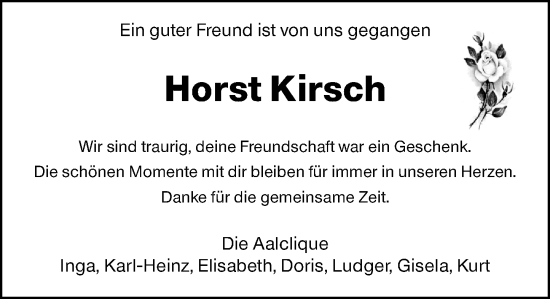 Traueranzeige von Horst Kirsch von Hochheimer Zeitung