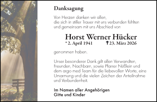 Traueranzeige von Horst Werner Hücker von Hinterländer Anzeiger