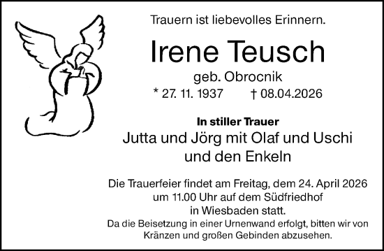 Traueranzeige von Irene Teusch von Wiesbadener Kurier