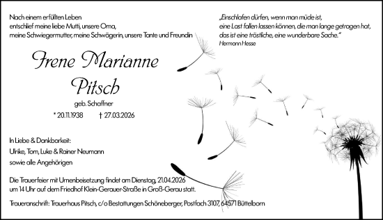 Traueranzeige von Irene Marianne Pitsch von Groß-Gerauer Echo