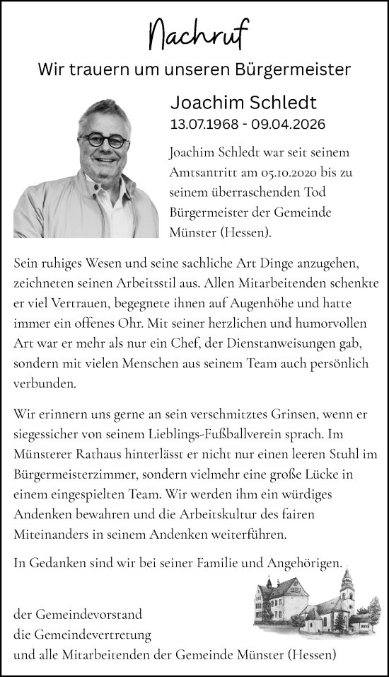 Traueranzeige von Joachim Schledt von Darmstädter Echo